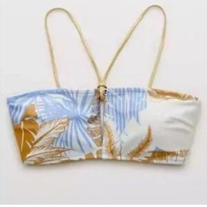 Aerie‎ Keyhole Monaco Blue Palm Tropical Bandeau Keyhole Bikini Top Sm